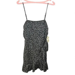 Altar'd State Black & Ivory Ruffled Side Tie Mini Sleeveless Dress Sz. L NWT